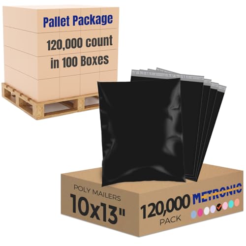 Image of Metronic Poly Mailers 10x13 120000 Pack, Small Shipping Bags for Clothing, Waterproof Mailers Poly Bags, Shipping Envelopes Mailing Bags for Business, Bulk, Black