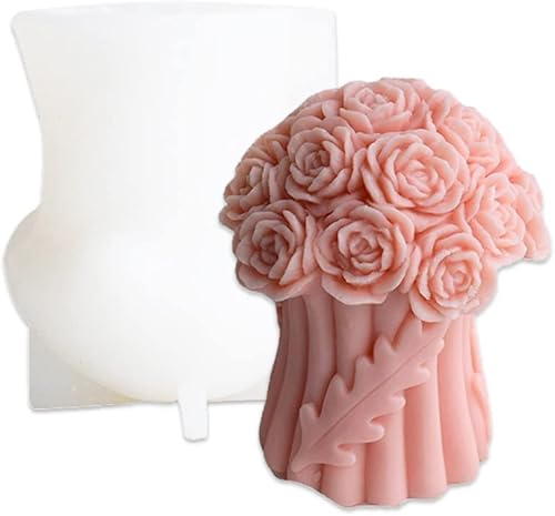 Tone Fun Moldes de silicona con forma de ramo de rosas 3D para el día de San Valentín, para hacer velas, resina, velas de aromaterapia, jabón de