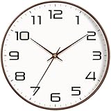 Mabpedo Woodgrain Wall Clock, Silent Non-Ticking Battery Operated Clock 10 Inch, Large Easy-to-Read Number Digital Wall Clocks, Modern Analog Clocks for Living Room Bedroom Kitchen Office Gym, Brown