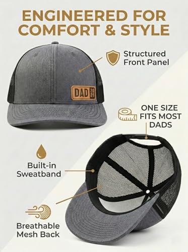 Image of Dad Est 2026 2027 Hat for Men New Dad Gifts Customization Leather Patch Trucker Hat