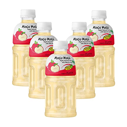 Mogu Mogu Varied Flavored Drinks - Nata De Coco Juice - Jelly Texture - Refreshing Taste - Fun Drinking During Hot Summers Or Take Them on Picnics & Trips (Apple, Pack of 5)