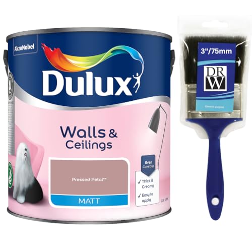 Pressed Petal Walls & Ceilings Silk Emulsion Paint 2.5L + 3 Emulsion Paint Brush – Smooth Washable Silk Finish, Quick Dry, Low-VOC, Easy Application for Interior Walls & Ceilings
