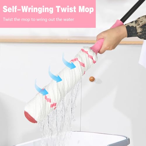 Image of Self-Wringing Twist Mop for Floor Cleaning, 57 inch Long Handle Heavy Duty Microfiber Mop for Wet Mopping on Tile, Hardwood, Kitchen, Bathroom, Patio, Garage, Commercial Household Clean (Pink)