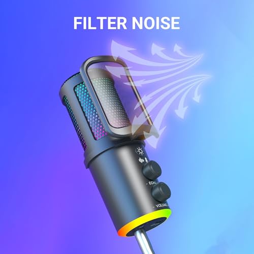 Image of ADZOY Professional SU9 RGB USB Condenser Microphone | One Click Noise Reduction| Volume Control | Echo | Mute | Dynamic RGB Lighting | Professional Mic for Gaming | Podcast, YouTube Streaming