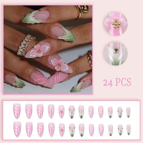Pink French Tip Press on Nails - Long Square Design