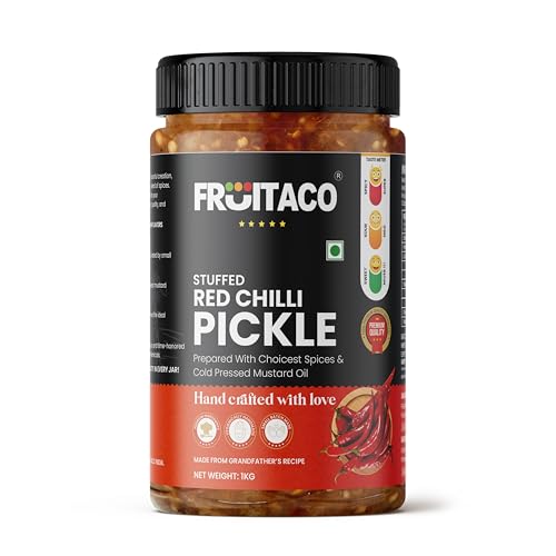Image of Fruitaco Stuffed Red Chilli Pickle - Authentic Indian Pickle with Tangy and Spicy Flavor | Perfect Side for Meal (1 Kg, Stuffed Red Chilli Pickle)