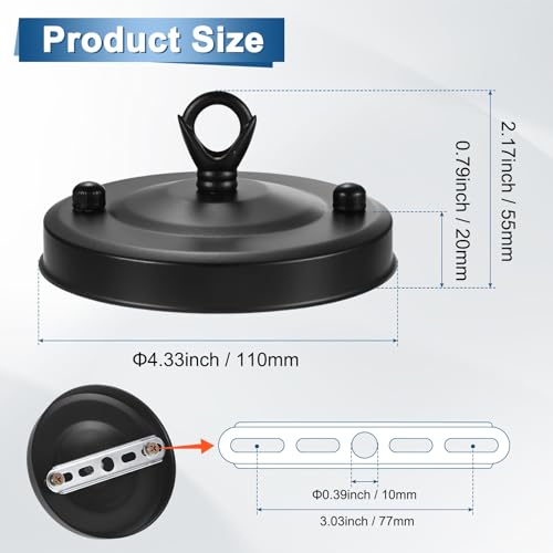 M METERXITY 1-Pack Light Canopy Kit, 4.3\" Ceiling Light Cover Plate for Chandelier Fixture, Ceiling Hooks Cover Plate[Black] - Thumbnail 3