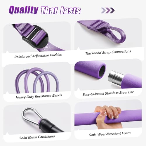 Image of Upgraded Pilates Bar Kit with Resistance Bands Natural Latex for Women & Men, Heavy-Duty Stainless Steel Multifunctional Yoga Pilates Stick for Home Gym Exercise Fitness Equipment Full-Body Workouts