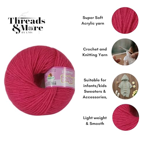 Image of Vardhman Baby Soft Yarn Pack of 6 - 4-Ply Acrylic Wool 150g Total | Soft Yarn for Knitting & Crocheting Baby Blankets, Sweaters, Toys & Accessories | 86m per 25g Ball (1, Rose red)