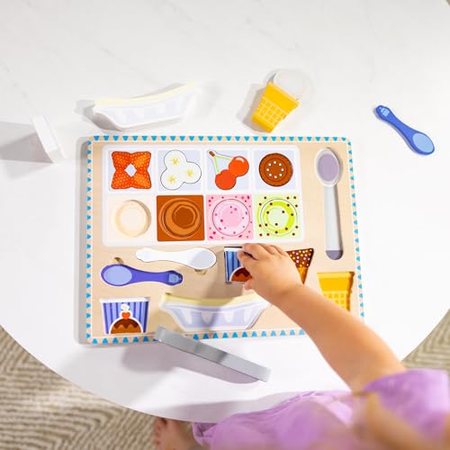 Image of Melissa & Doug Ice Cream Wooden Magnetic Puzzle Game Set 16 Pieces Magnetic with Scoop and Wooden Toy Food for Boys Girls Age 2+