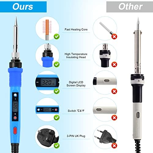 80W Soldering Iron Kit,Electric Soldering Iron with ON/Off Switch Adjustable Temperature,Digital LCD Screen Welding Tools with 5 Soldering Iron Tips for Soldering/Desoldering