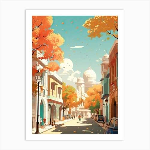 Delhi Autumn Travel Art Poster Metal Tin Sign 8x12 Inch Indian City Decor for Study or Lounge