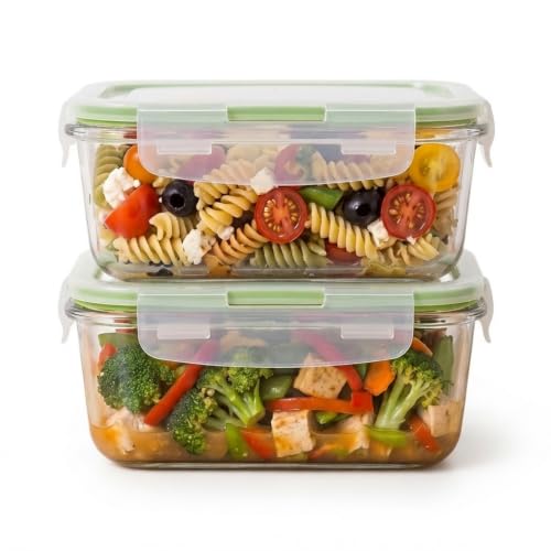 Image of Borosilicate Food Glass Containers with Air-Vent Lids, Rectangular | 700 ml Each, Set of 2 | Airtight & Leakproof | Microwave, Freezer & Dishwasher Safe for Kitchen, Fridge and Lunch
