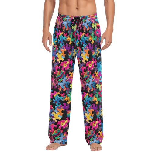 Men's Funny Puzzle Pieces Pattern Pajama Pants with Pockets,Sleep Lounge Pant Men Pajama Bottoms S3