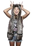 Faux Fur Animal Hat 3 in 1 Furry Cosplay Party Costume Halloween Hood Cartoon Cap with Paw Gloves Scarf Warmer Hoodie