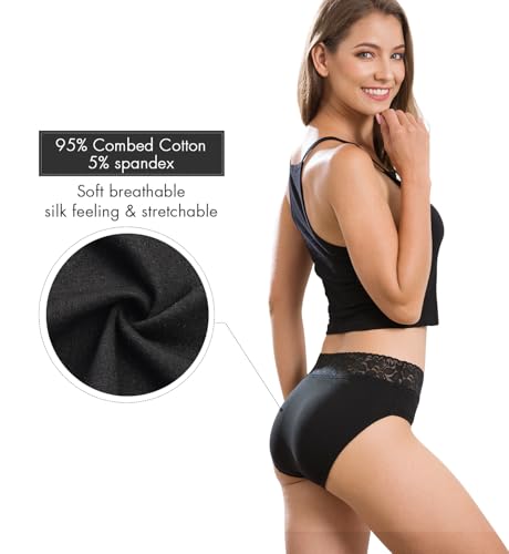 Altheanray Womens Underwear Cotton Panties for Women Bikini Underwear Soft Hipster Lace Breathable Ladies Briefs 5 Pack4