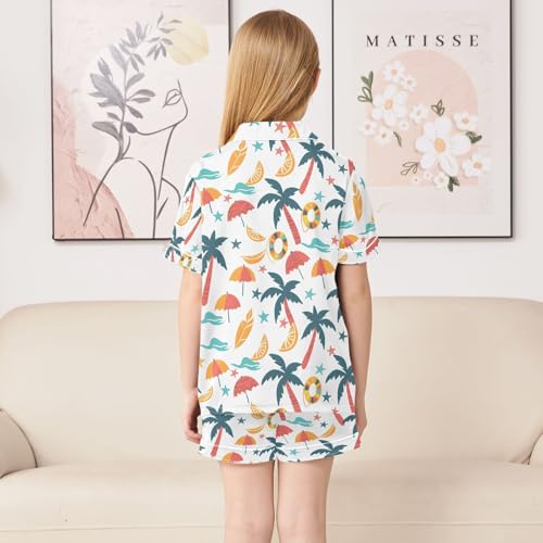 ALAZA Beach Theme Starfish Lemon Palm Tree Pajamas Satin Pajama Set Short Sleeve Button Down Sleepwear4