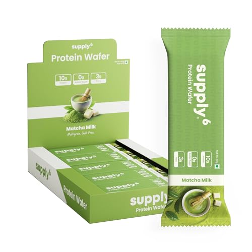 Image of SUPPLY6 Protein Wafer Bars | Pack of 10 | Multigrain Crunchy Wafer | Vegetarian | 10g Protein | 3g Fiber | No Added Sugar | 400 G (Matcha)