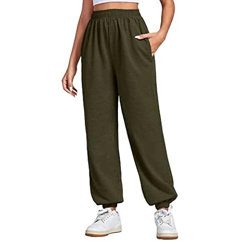 Umenlele Women’s High Waist Cinch Bottom Jogger Sweatpants Baggy Athletic Sporty Workout Pants Lounge Trousers, Green, M Cover