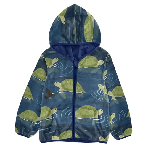 Turtles Swimming with Bird Flying Toddler Fleece Jacket Girl Boys Hooded Fleece Jacket Coat Warm Outwear Zip-up 3-10T