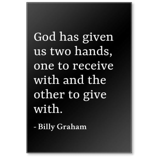 Gud har gett oss två händer one to receive wit. Kylskåpsmagnet Billy Graham-citat, svart