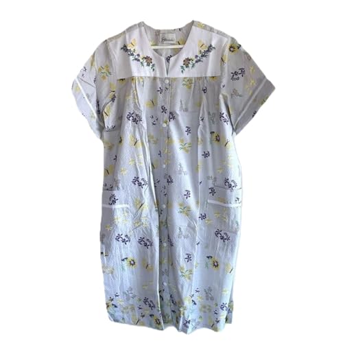 Image of AmeriMark Women Calf-Length Snap Front Knit Duster House Coat Robe - Loose-Fitting Plush Bathrobe - Short Sleeve Bath Robe