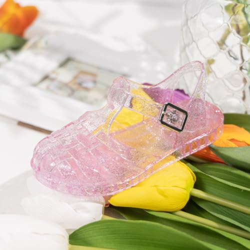 Image of KIDSUN Toddler Girls Jelly Sandals Closed Toe Water Beach Summer Shoes Soft Rubber Sole Mary Jane Dress Shoes Princess Flat