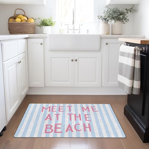 NATSUNO Blue Striped Preppy Beach Door Mat, Meet Me at The Beach Doormat Indoor Outdoor Entrance Porch, Coastal Nautical Welcome Mats for Front Door, Ocean Bathmat for Bathroom, 17x30 Inches - Image 6