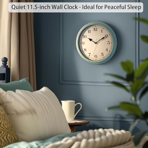 Image of AYRELY Decorative Vintage Wall Clock - 11Inch Silent Non-Ticking Clocks Battery Operated - Classic Decor for Living Room, Farmhouse, Kitchen, Bedroom, Bathroom (Classic Blue)