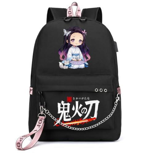 Image of ZJYJING Anime Backpack for School Laptop Backpack with USB Port, Casual Travel Casual Daypack for Teens Girls (Black-T)