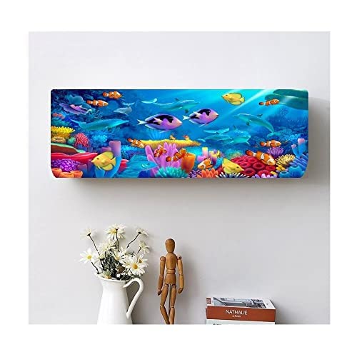 Image of DARSHANAM WORLD Beatiful Designer Ac Cover |Cutest Printed Air Conditioning Dust Cover For Indoor & All Type AC Split Covers |Colorfull Folding Designer Ac Cover (Blue Whale Coral 1 Ton)