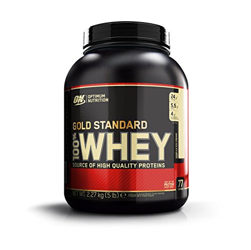 Optimum Nutrition Gold Standard 100% Whey, Proteína en Polvo, Sabor a Helado de Vainilla, 2.27 Kg