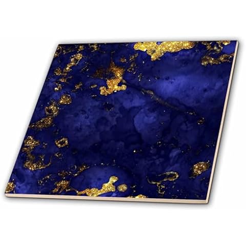3dRose Blue And Gold Marble Agate Gem Mineral Indigo Quartz Ceramic Tile Cover
