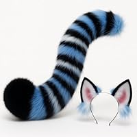 Suncalla Tiger Ears and Tail Set, Black, Blue White Stripes, Costume Accessories for Halloween, Role Play Kpop Themed Costume Accessories for Halloween Women Party