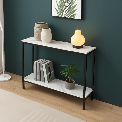 Image of Metal Frame 2-Tier Premium Entryway Table for Living Room, Hallway & Bedroom | Modern Narrow Sofa Console Table for Home & Office Decor | Sturdy & Stylish Accent Table (Multicolor)