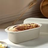 Navaris Brottopf - Toastbrot Backform - Brottopf zum Backen - Tontopf Brot - Brotbackschale - Toastbrotform - Spülmaschinenfest - Keramik - 23 x 14 cm - Creme Weiß