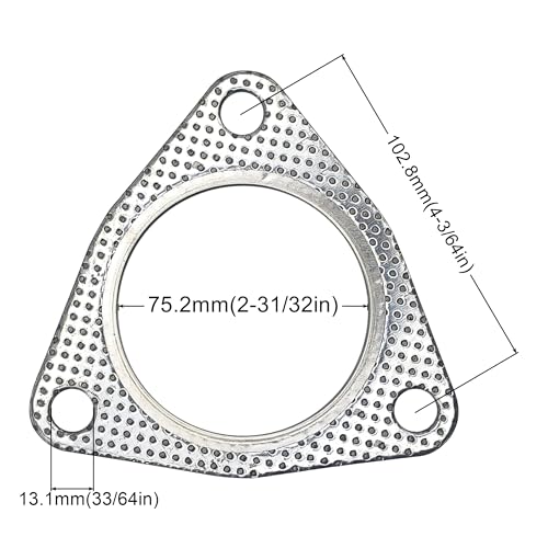 Image of Strongthium 3 Inch Exhaust Gasket 3 inch 3-Bolt 76.2mm Muffler Manifold Header 3 Hole Collector Graphite Temperature w /Fire Ring Replacement 2 Pcs