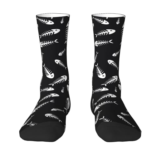 Medias De Compresion Patrón Sin Costuras De Esqueleto De Pez Muerto Mid-Calf Calcetines De Senderismo Acolchado Sobre La Pantorrilla Suaves Medias De Tubo Medio Para Mujer Hombre Senderismo 40Cm