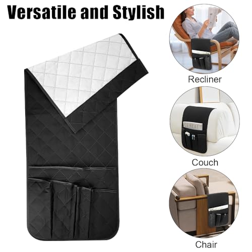 RUITENG Sofa Armrest Organizer with 5 Pockets, Non Slip Remote Control Caddy with 8 Pieces of Hook and Loop Fasteners, Armchair Caddy Holder Storage for Magazine Recliner Book TV Phone (Black) by RUITENG - Image 7