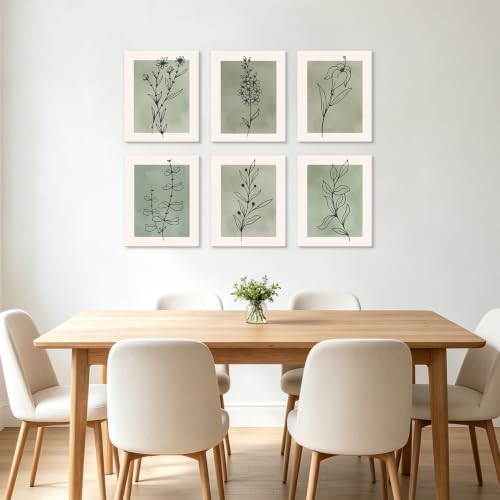Image of CHDITB Botanical Lines Framed Wall Art, Sage Green Boho Wildflower Decor
