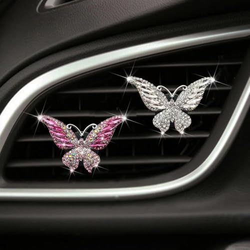 Image of Silver Butterfly Air Vent Clips,Shiny Butterfly Car Air Fresheners Vent Clips Car Diffuser Vent Clip,Diamond Car Decoration Interior Decor Car Accessories for Women,Air Fresheners