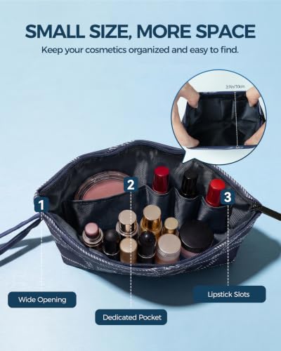 Image of Gloppie Small Makeup Bag for Purse Wristlet Cosmetic Pouch for Women Navy