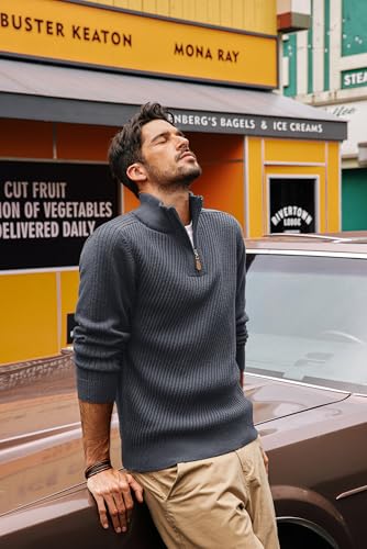 PJ PAUL JONES Mens Quarter Zip Pullover Sweaters Casual Slim Fit Knit Texture Sweater - Image 3
