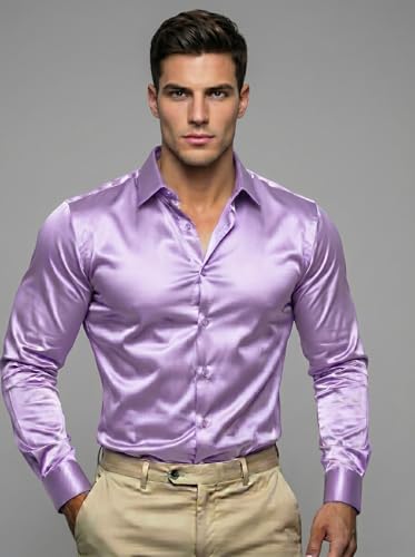 Image of Diverse Men's Satin Casual Shirt | Premium Solid Poly Satin | Wrinkle-Free, Full Sleeve Regular Fit Office, Business Wear