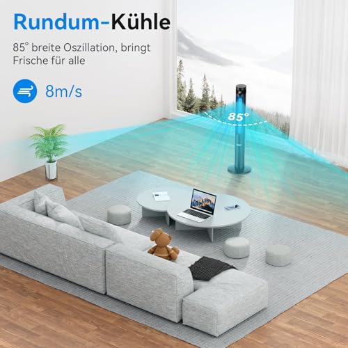 YASHE 43" Tower Fan with Remote Control, 85° Oscillating Bladeless Tower Fan, Tower Fans Cooling Quiet Bedroom, Ac Fan with 12 Timer, 3 Mode & 3 Speed Settings, LED Display, 28db - Image 4