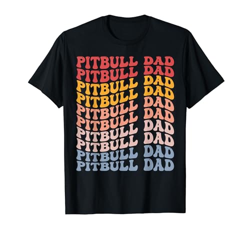 Pitbull Dad Groovy Pitbull Dad American Dog Dad Bandera de Estados Unidos Camiseta