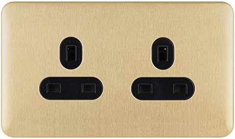 Schneider Electric Lisse Screwless Deco - Switched Double Power Socket, 13A, GGBL3020BSSS, Stainless Steel with Black Insert