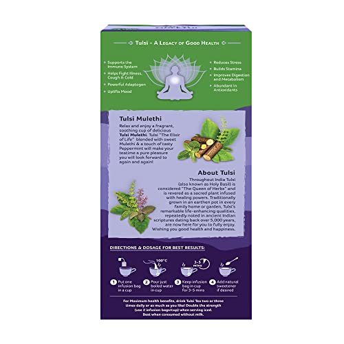 Image of Organic India Tulsi Green - 25 x 1.8g Tea Bags (Lemon Ginger) & Tulsi Mulethi, 25 Tea Bags