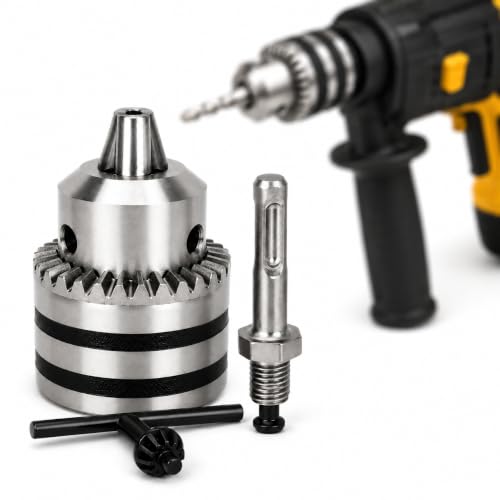 Kit 3 Peças Mandril para Furadeira Parafusadeira Adaptado - 1/2" 20UNF, para Brocas de 1,5 a 13mm, com Adaptador SDS Plus e Chave, Compatível com Marteletes, Uso Doméstico e Profissional