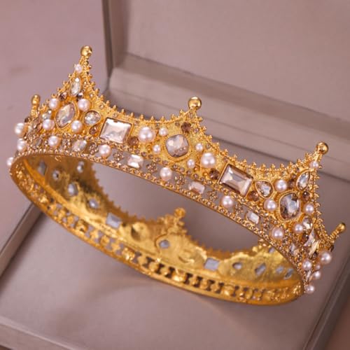 Tiara de novia corona completa ligera POPETPOP con perlas doradas 2